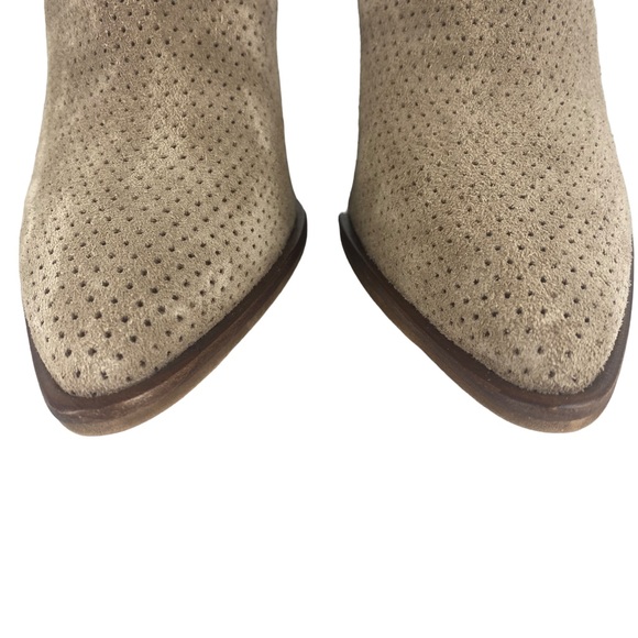 Vince Camuto Cava Perforated Suede Heeled Booties Boots in Wild Mushroom Size 7 - Picture 7 of 13